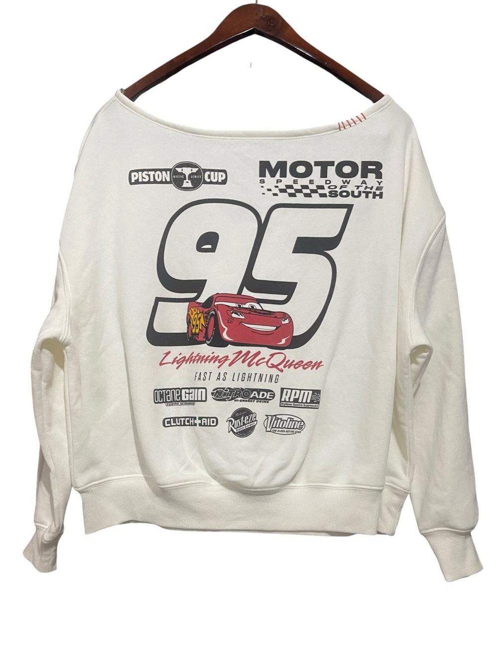 Women's McQueen‎ 95 Off the Shoulder Graphic Pullover Sweatshirt Off-White L - Picture 4 of 6